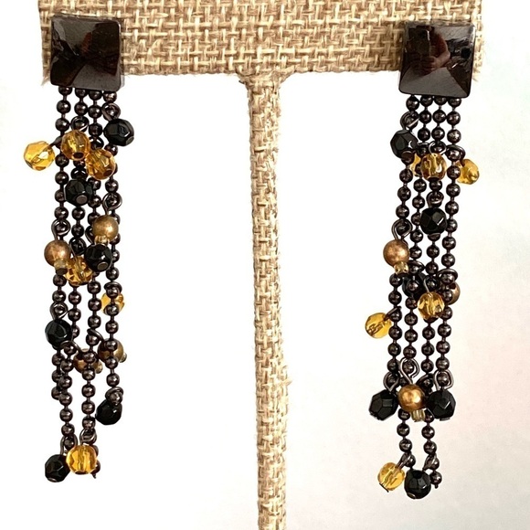 Earrings Dangles Drops Long Black - Picture 2 of 8